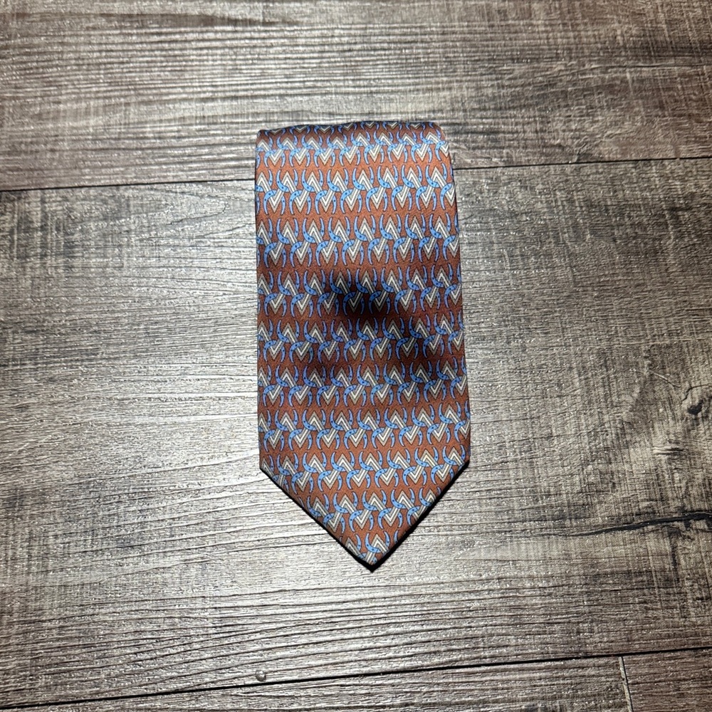 Hermes Brown and Blue Patterned Tie